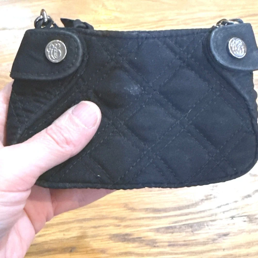 Vera Bradley Black Quilted‎ Cotton Mini Bag Chain Strap Floral Lining Small